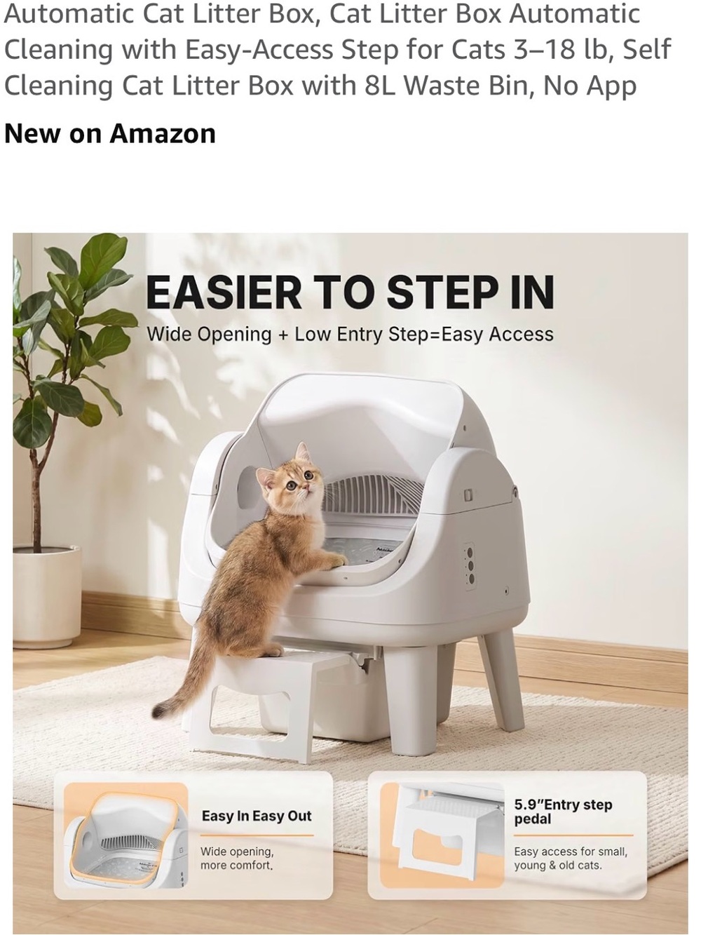 Automatic Self-Cleaning Cat Litter Box - White